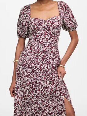 Madewell Puff Sleeve Sweetheart Midi Dress in Burgundy Floral